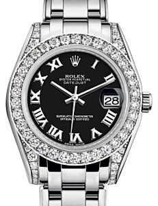 Rolex Pearlmaster 34 White Gold Black Roman Dial & Diamond Set Case & Bezel Pearlmaster Bracelet 81159 - BRAND NEW