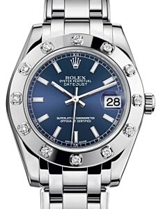 Rolex Pearlmaster 34 White Gold Blue Index Dial & Diamond Set Bezel Pearlmaster Bracelet 81319 - BRAND NEW