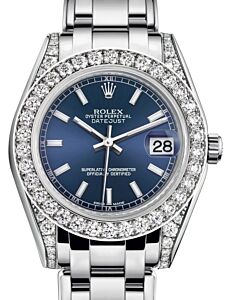 Rolex Pearlmaster 34 White Gold Blue Index Dial & Diamond Set Case & Bezel Pearlmaster Bracelet 81159 - BRAND NEW