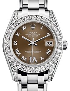 Rolex Pearlmaster 34 White Gold Bronze Roman & Diamond VI Dial & Diamond Set Case & Bezel Pearlmaster Bracelet 81159 - BRAND NEW