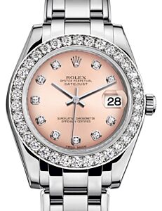 Rolex Pearlmaster 34 White Gold Pink Diamond Dial & Diamond Bezel Pearlmaster Bracelet 81299 - BRAND NEW