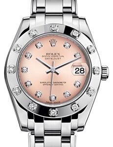 Rolex Pearlmaster 34 White Gold Pink Diamond Dial & Diamond Set Bezel Pearlmaster Bracelet 81319 - BRAND NEW
