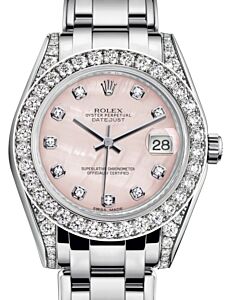 Rolex Pearlmaster 34 White Gold Pink Mother of Pearl Diamond Dial & Diamond Set Case & Bezel Pearlmaster Bracelet 81159 - BRAND NEW