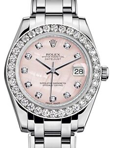 Rolex Pearlmaster 34 White Gold Pink Mother of Pearl Diamond Dial & Diamond Bezel Pearlmaster Bracelet 81299 - BRAND NEW