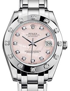 Rolex Pearlmaster 34 White Gold Pink Mother of Pearl Diamond Dial & Diamond Set Bezel Pearlmaster Bracelet 81319 - BRAND NEW