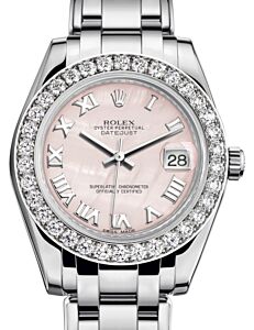 Rolex Pearlmaster 34 White Gold Pink Mother of Pearl Roman Dial & Diamond Bezel Pearlmaster Bracelet 81299 - BRAND NEW