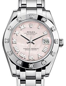Rolex Pearlmaster 34 White Gold Pink Mother of Pearl Roman Dial & Diamond Set Bezel Pearlmaster Bracelet 81319 - BRAND NEW