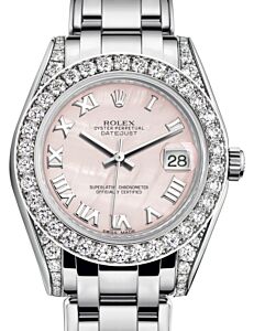 Rolex Pearlmaster 34 White Gold Pink Mother of Pearl Roman Dial & Diamond Set Case & Bezel Pearlmaster Bracelet 81159 - BRAND NEW