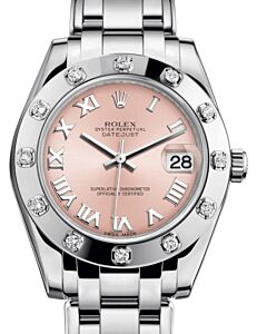 Rolex Pearlmaster 34 White Gold Pink Roman Dial & Diamond Set Bezel Pearlmaster Bracelet 81319 - BRAND NEW