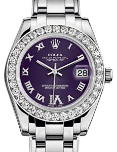 Rolex Pearlmaster 34 White Gold Purple Roman & Diamond VI Dial & Diamond Bezel Pearlmaster Bracelet 81299 - BRAND NEW