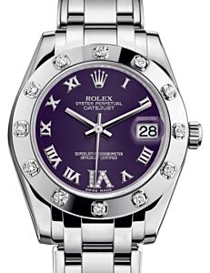 Rolex Pearlmaster 34 White Gold Purple Roman & Diamond VI Dial & Diamond Set Bezel Pearlmaster Bracelet 81319 - BRAND NEW