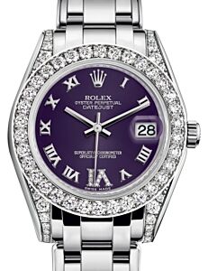 Rolex Pearlmaster 34 White Gold Purple Roman & Diamond VI Dial & Diamond Set Case & Bezel Pearlmaster Bracelet 81159 - BRAND NEW
