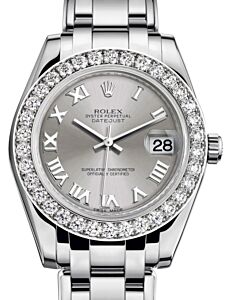 Rolex Pearlmaster 34 White Gold Rhodium Roman Dial & Diamond Bezel Pearlmaster Bracelet 81299 - BRAND NEW