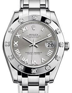 Rolex Pearlmaster 34 White Gold Rhodium Roman Dial & Diamond Set Bezel Pearlmaster Bracelet 81319 - BRAND NEW