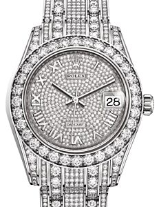 Rolex Pearlmaster 34 White Gold set with Diamonds Diamond Paved Roman Dial & Diamond Bezel Pearlmaster Bracelet 81409RBR - BRAND NEW