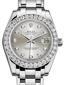 Rolex Pearlmaster 34 White Gold Silver Diamond Dial & Diamond Bezel Pearlmaster Bracelet 81299 - BRAND NEW