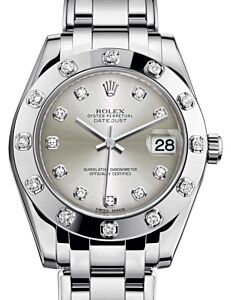 Rolex Pearlmaster 34 White Gold Silver Diamond Dial & Diamond Set Bezel Pearlmaster Bracelet 81319 - BRAND NEW