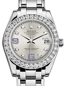 Rolex Pearlmaster 34 White Gold Silver Diamond & Sapphire Arabic Dial & Diamond Bezel Pearlmaster Bracelet 81299 - BRAND NEW