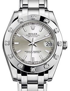 Rolex Pearlmaster 34 White Gold Silver Index Dial & Diamond Set Bezel Pearlmaster Bracelet 81319 - BRAND NEW