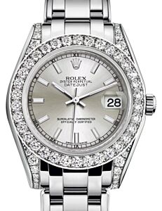 Rolex Pearlmaster 34 White Gold Silver Index Dial & Diamond Set Case & Bezel Pearlmaster Bracelet 81159 - BRAND NEW
