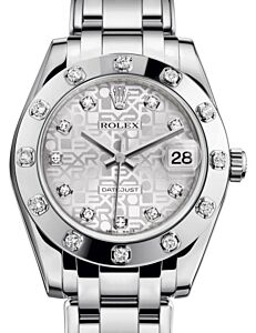 Rolex Pearlmaster 34 White Gold Silver Jubilee Diamond Dial & Diamond Set Bezel Pearlmaster Bracelet 81319 - BRAND NEW