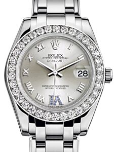 Rolex Pearlmaster 34 White Gold Silver Roman & Sapphire VI Dial & Diamond Bezel Pearlmaster Bracelet 81299 - BRAND NEW