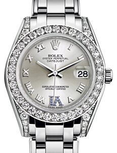 Rolex Pearlmaster 34 White Gold Silver Roman & Sapphire VI Dial & Diamond Set Case & Bezel Pearlmaster Bracelet 81159 - BRAND NEW