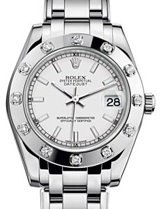 Rolex Pearlmaster 34 White Gold White Index Dial & Diamond Set Bezel Pearlmaster Bracelet 81319 - BRAND NEW