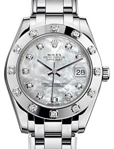Rolex Pearlmaster 34 White Gold White Mother of Pearl Diamond Dial & Diamond Set Bezel Pearlmaster Bracelet 81319 - BRAND NEW