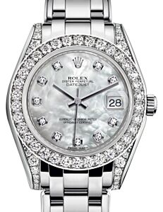Rolex Pearlmaster 34 White Gold White Mother of Pearl Diamond Dial & Diamond Set Case & Bezel Pearlmaster Bracelet 81159 - BRAND NEW
