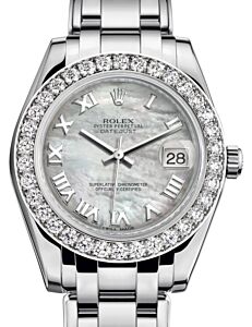 Rolex Pearlmaster 34 White Gold White Mother of Pearl Roman Dial & Diamond Bezel Pearlmaster Bracelet 81299 - BRAND NEW