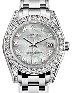 Rolex Pearlmaster 34 White Gold White Mother of Pearl Roman Dial & Diamond Set Case & Bezel Pearlmaster Bracelet 81159 - BRAND NEW