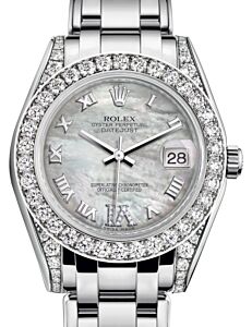 Rolex Pearlmaster 34 White Gold White Mother of Pearl Roman & Diamond VI Dial & Diamond Set Case & Bezel Pearlmaster Bracelet 81159