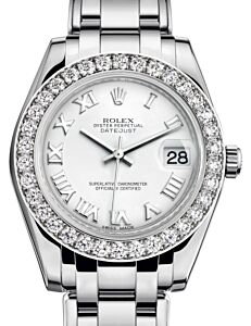 Rolex Pearlmaster 34 White Gold White Roman Dial & Diamond Bezel Pearlmaster Bracelet 81299 - BRAND NEW