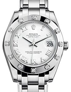 Rolex Pearlmaster 34 White Gold White Roman Dial & Diamond Set Bezel Pearlmaster Bracelet 81319 - BRAND NEW