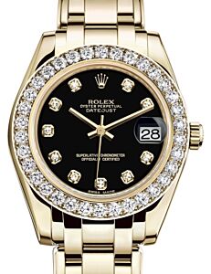 Rolex Pearlmaster 34 Yellow Gold Black Diamond Dial & Diamond Bezel Pearlmaster Bracelet 81298 - BRAND NEW