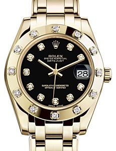 Rolex Pearlmaster 34 Yellow Gold Black Diamond Dial & Diamond Set Bezel Pearlmaster Bracelet 81318 - BRAND NEW