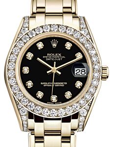 Rolex Pearlmaster 34 Yellow Gold Black Diamond Dial & Diamond Set Case & Bezel Pearlmaster Bracelet 81298 - BRAND NEW