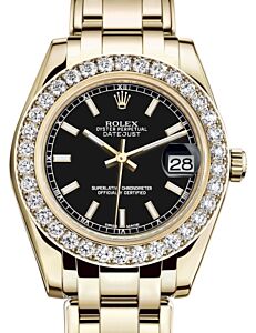 Rolex Pearlmaster 34 Yellow Gold Black Index Dial & Diamond Bezel Pearlmaster Bracelet 81298 - BRAND NEW