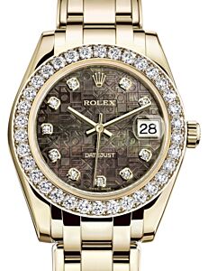 Rolex Pearlmaster 34 Yellow Gold Black Mother of Pearl Jubilee Diamond Dial & Diamond Bezel Pearlmaster Bracelet 81298 - BRAND NEW