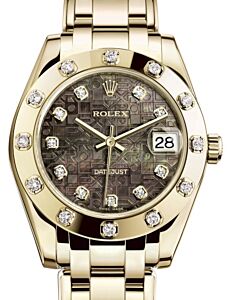 Rolex Pearlmaster 34 Yellow Gold Black Mother of Pearl Jubilee Diamond Dial & Diamond Set Bezel Pearlmaster Bracelet 81318 - BRAND NEW