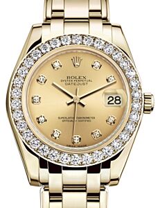 Rolex Pearlmaster 34 Yellow Gold Champagne Diamond Dial & Diamond Bezel Pearlmaster Bracelet 81298 - BRAND NEW
