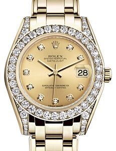 Rolex Pearlmaster 34 Yellow Gold Champagne Diamond Dial & Diamond Set Case & Bezel Pearlmaster Bracelet 81298 - BRAND NEW