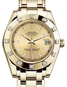 Rolex Pearlmaster 34 Yellow Gold Champagne Index Dial & Diamond Set Bezel Pearlmaster Bracelet 81318 - BRAND NEW