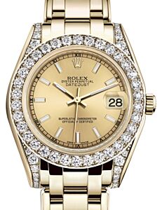 Rolex Pearlmaster 34 Yellow Gold Champagne Index Dial & Diamond Set Case & Bezel Pearlmaster Bracelet 81298 - BRAND NEW