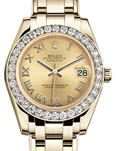Rolex Pearlmaster 34 Yellow Gold Champagne Roman Dial & Diamond Bezel Pearlmaster Bracelet 81298 - BRAND NEW