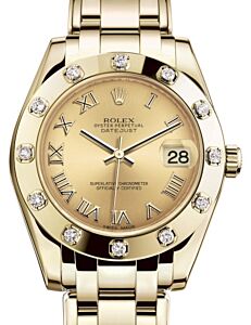 Rolex Pearlmaster 34 Yellow Gold Champagne Roman Dial & Diamond Set Bezel Pearlmaster Bracelet 81318 - BRAND NEW