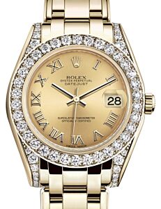 Rolex Pearlmaster 34 Yellow Gold Champagne Roman Dial & Diamond Set Case & Bezel Pearlmaster Bracelet 81298 - BRAND NEW