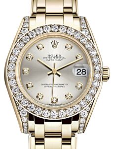 Rolex Pearlmaster 34 Yellow Gold Silver Diamond Dial & Diamond Set Case & Bezel Pearlmaster Bracelet 81298 - BRAND NEW
