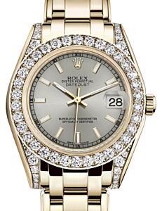 Rolex Pearlmaster 34 Yellow Gold Silver Index Dial & Diamond Set Case & Bezel Pearlmaster Bracelet 81298 - BRAND NEW